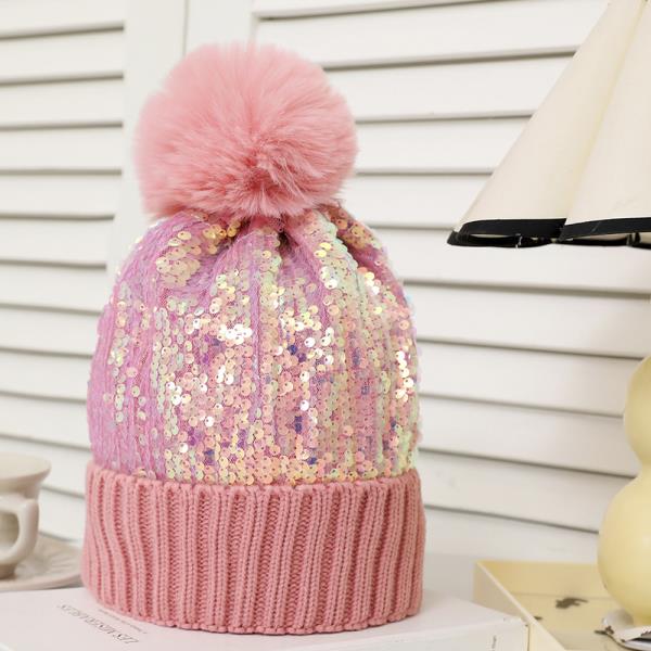 SEQUIN POM POM BEANIES (12 UNITS)