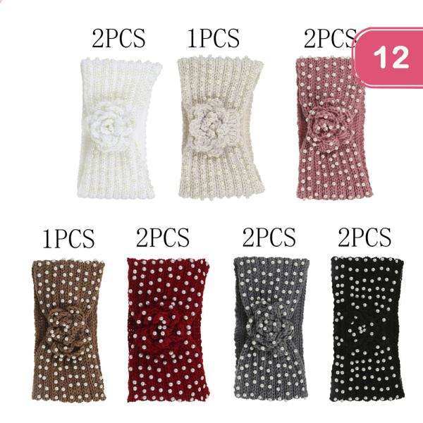 PEARL FLOWER KNIT HEADBAND (12 UNITS)