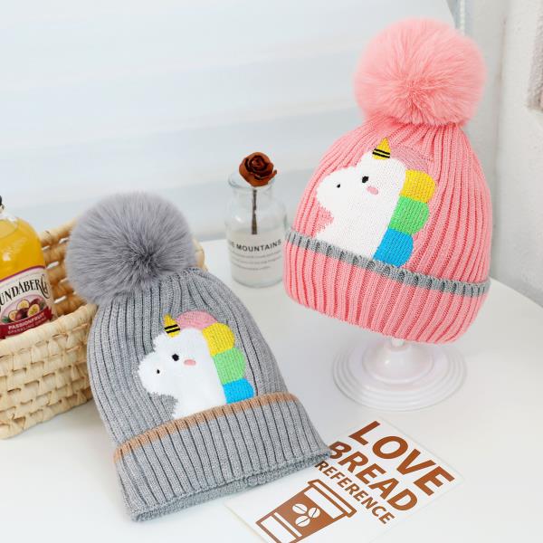 (ONLINE ONLY) UNICORN KIDS BEANIE WITH POMPOM (12 UNITS)