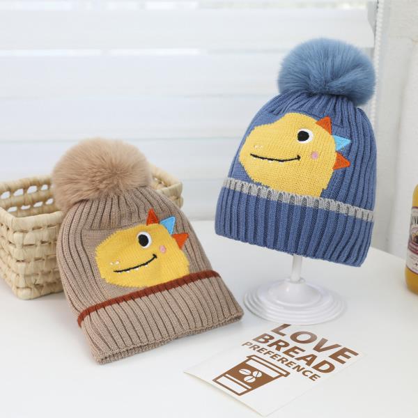 (ONLINE ONLY) DINOSAUR KIDS BEANIE WITH POMPOM (12 UNITS)