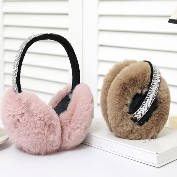 (ONLINE ONLY) RHINESTONE HEADBAND FAUX FUR EAR MUFF (12 UNITS)