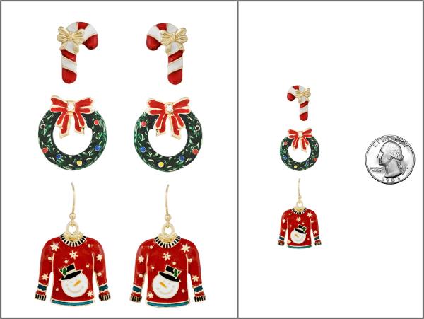 CHRISTMAS STUD EARRING 3 PAIR SET