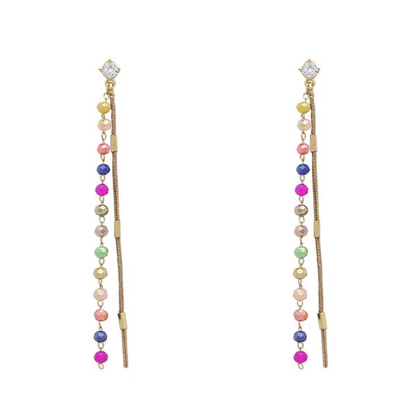 GLASS AND CHAIN LINEAR EARRING