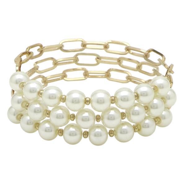 3 ROW PEARL AND CHAIN MIX BRACELET
