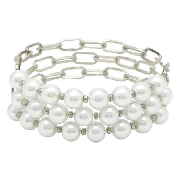 3 ROW PEARL AND CHAIN MIX BRACELET