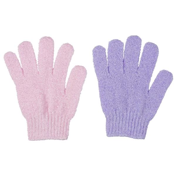 CALA 2 PAIRS EXFOLIATING BATH GLOVES SET PINK AND LAV