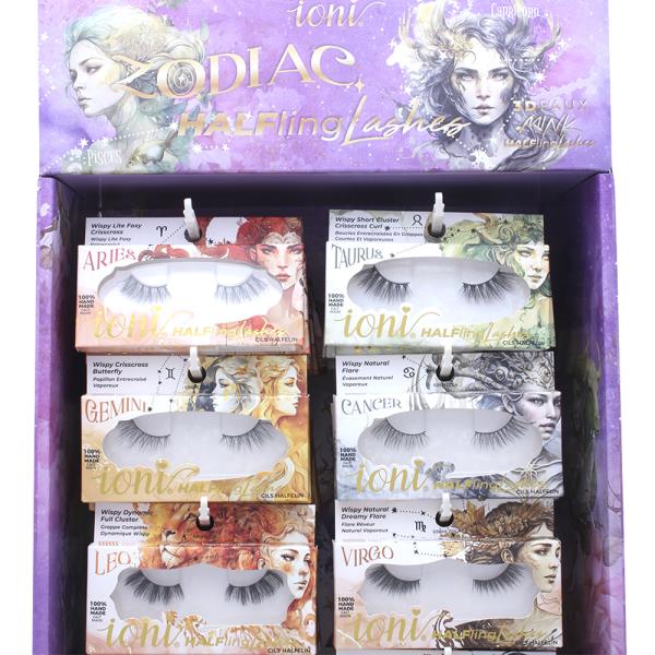 IONI ZODIAC 3D FAUX MINK HALFLING EYELASHES WITH DISPLAY SET