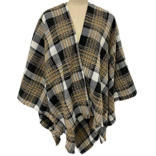 WOVEN RUANA WITH BOUCLE PLAID