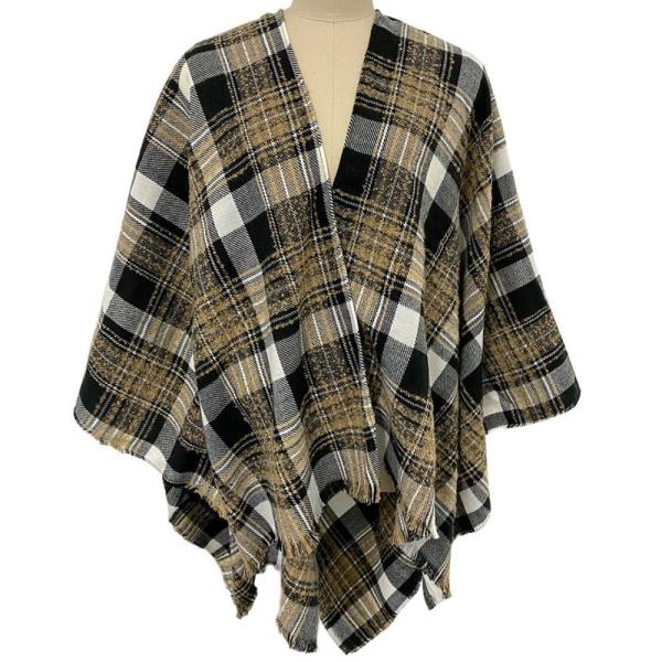 WOVEN RUANA WITH BOUCLE PLAID