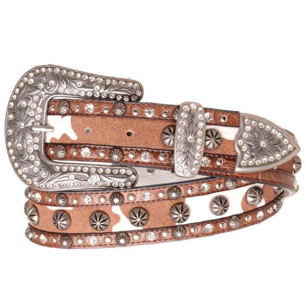 STONE STUDDED COW PRINT WESTERN STYLE BELT