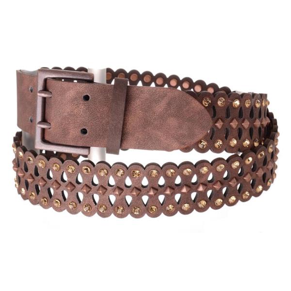 CREEK LASER CUT RHINESTONE STUDDED LEATHER BELT