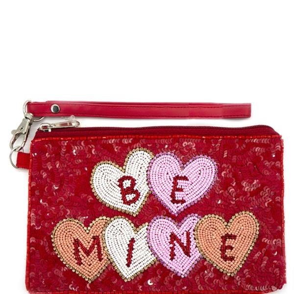 SEED BEAD BE MINE HEART COIN PURSE BAG