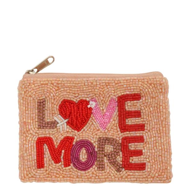 LOVE HEART MORE THEME FULL SEED BEAD ZIPPER BAG