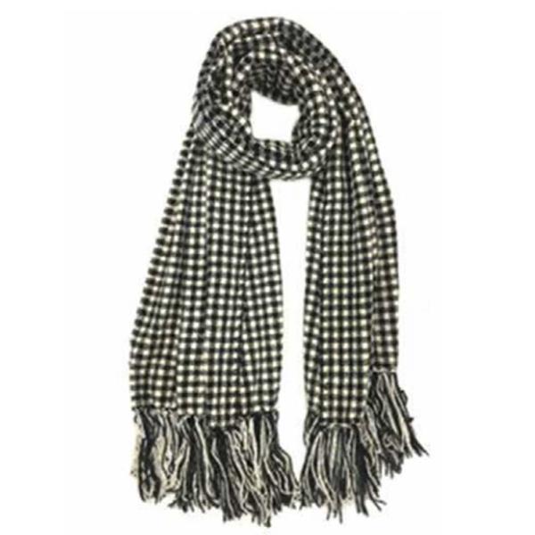 BLACK AND WHITE PLAID SCARF