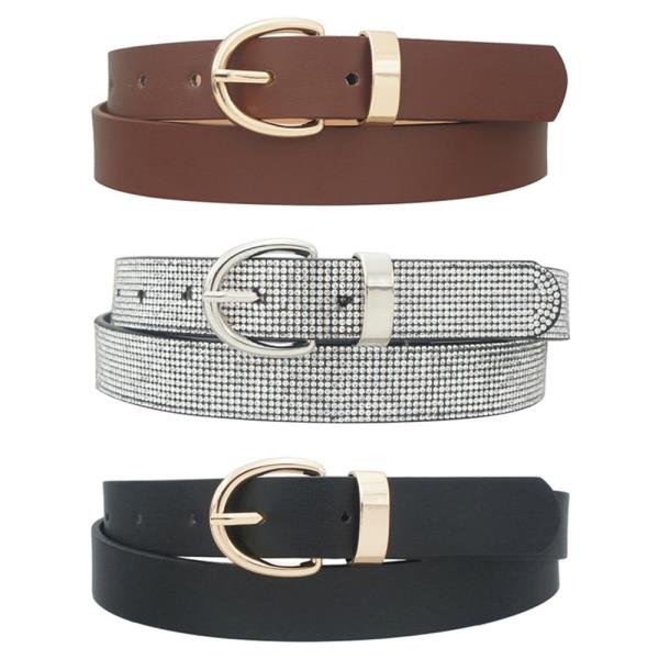 PU RHINESTONE PU U BUCKLE TRIO BELT