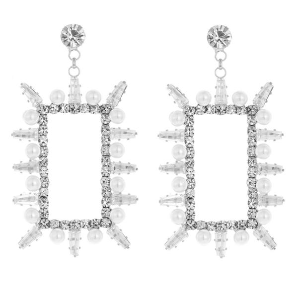 PEARL CZ RHINESTONE RECTANGLE EARRING