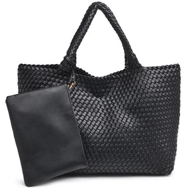 2IN1 WOVEN ALL OVER SOLANA TOTE BAG W POUCH SET