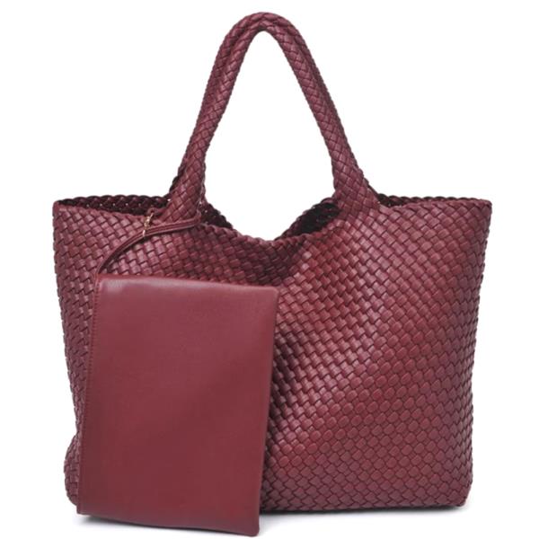 2IN1 WOVEN ALL OVER SOLANA TOTE BAG W POUCH SET