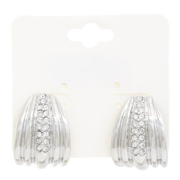 RHINESTONE CURVE METAL EARRING