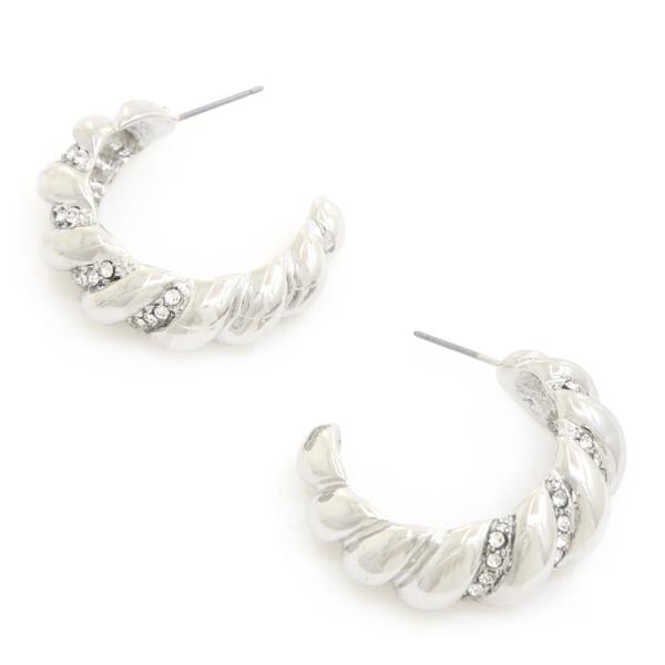 CROISSANT RHINESTONE OPEN CIRCLE EARRING