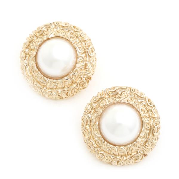 PEARL BEAD ROUND DISC EARRING