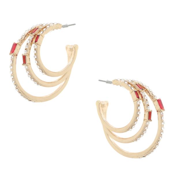 RHINESTONE TRIPLE HOOP EARRING