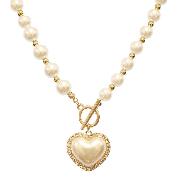 BEAD PEARL HEART TOGGLE NECKLACE