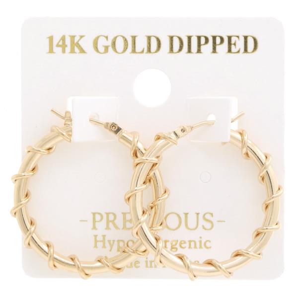 14K GOLD DIPPED WIRE WRAPPED HOOP HYPOALLERGENIC EARRING
