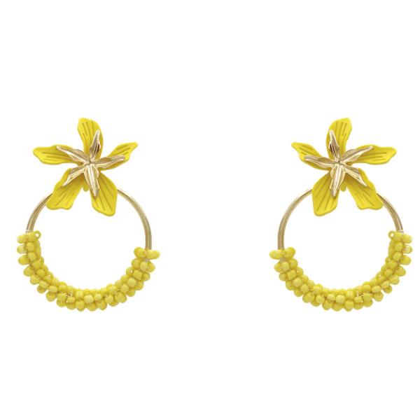 SEED BEAD FLOWER ROUND EARRING