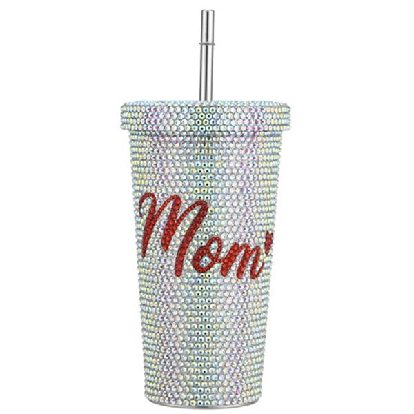 RHINESTONE MOM BLING 17OZ TUMBLER WITH STRAW