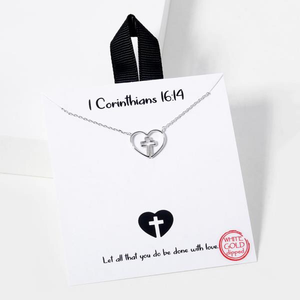 18K GOLD RHODIUM DIPPED I CORINTHIANS 16:14 CROSS HEART NECKLACE