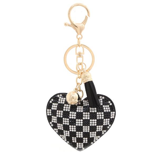 RHINESTONE HEART KEYCHAIN WITH TASSEL