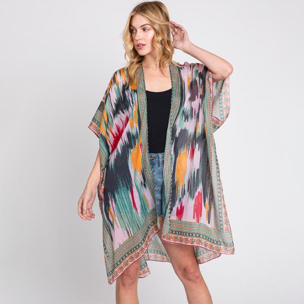 GEOMETRIC TRIM TIE DYE PRINT KIMONO