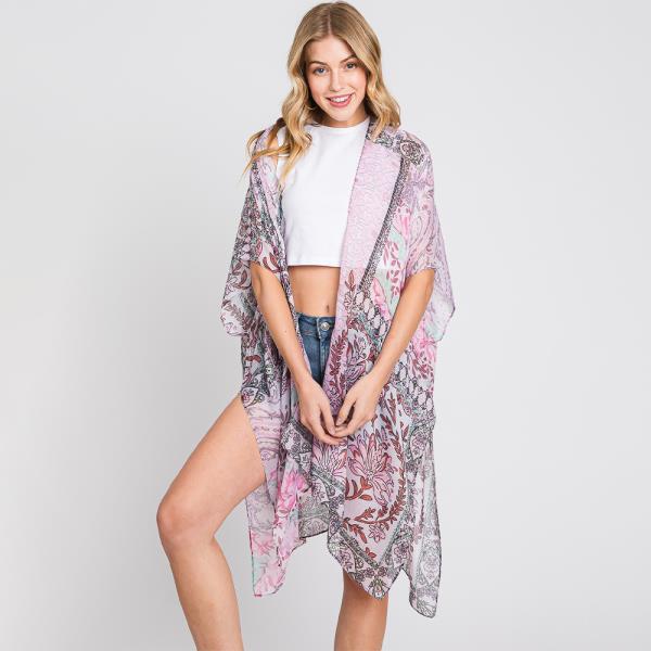 PAISLEY FLOWER PRINT KIMONO