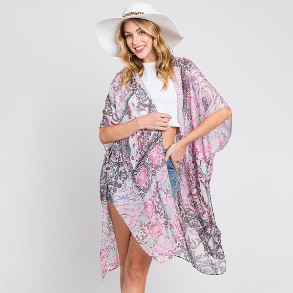 PAISLEY FLOWER PRINT KIMONO