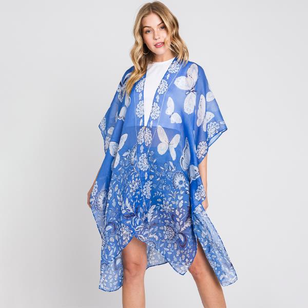 BUTTERFLY AND FLOWER PRINT KIMONO