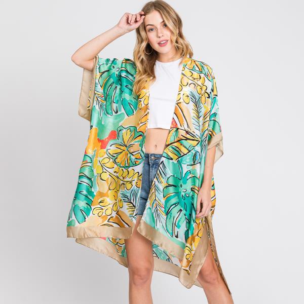 HAND DRAWN WATERCOLOR TROPICAL LEAVES KIMONO