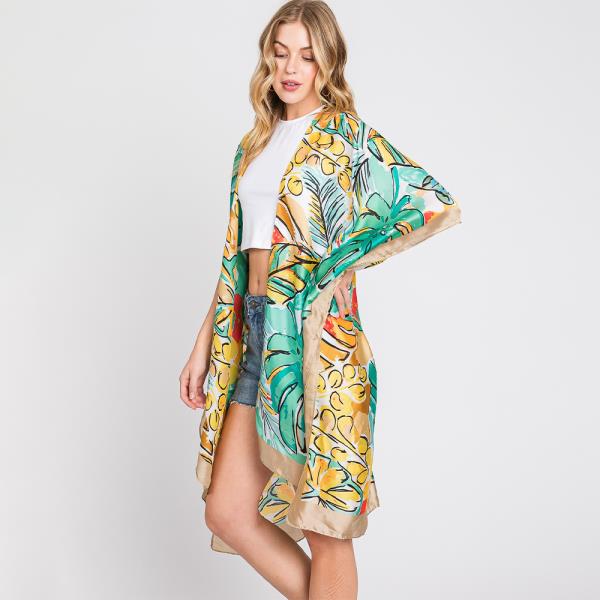 HAND DRAWN WATERCOLOR TROPICAL LEAVES KIMONO