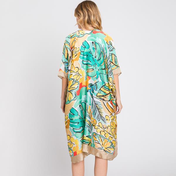 HAND DRAWN WATERCOLOR TROPICAL LEAVES KIMONO