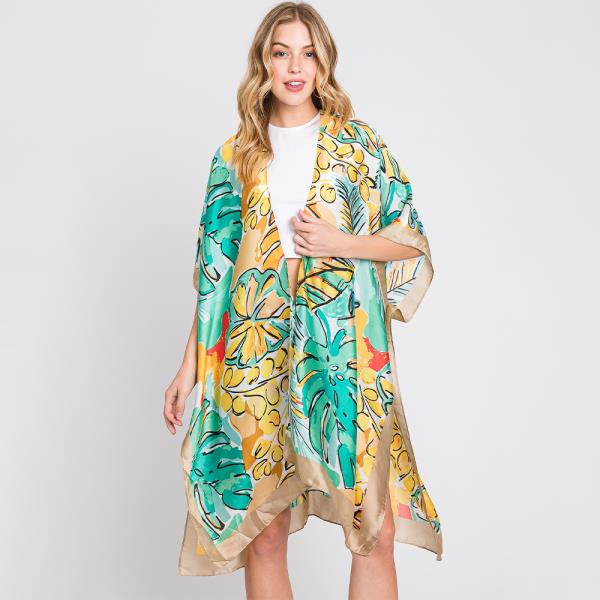 HAND DRAWN WATERCOLOR TROPICAL LEAVES KIMONO