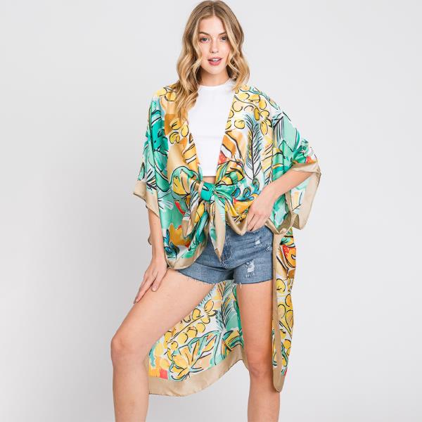 HAND DRAWN WATERCOLOR TROPICAL LEAVES KIMONO