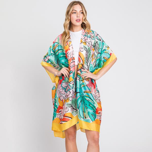 HAND DRAWN WATERCOLOR TROPICAL LEAVES KIMONO