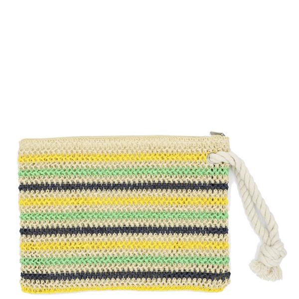 ROPE HANDLE MULTI COLOR STRIPED STRAW CROCHET POUCH