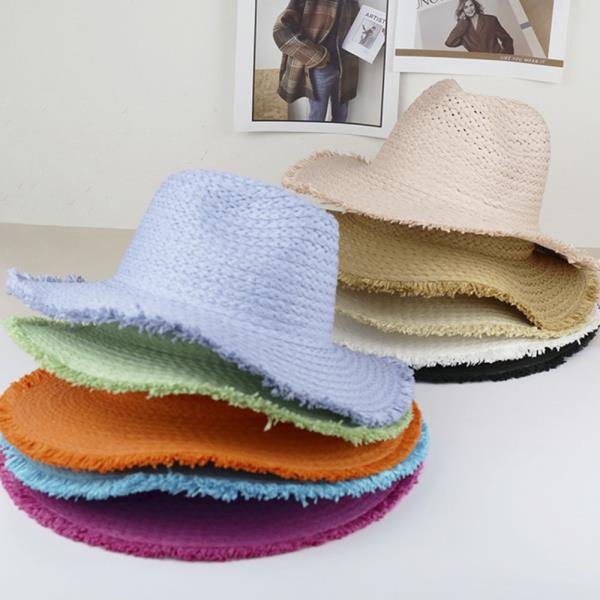 FRAYED SOLID STRAW HAT