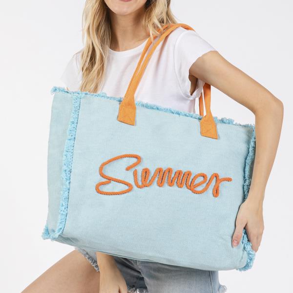 SEWN ROPE SUMMER LETTER FRINGED CANVAS BAG