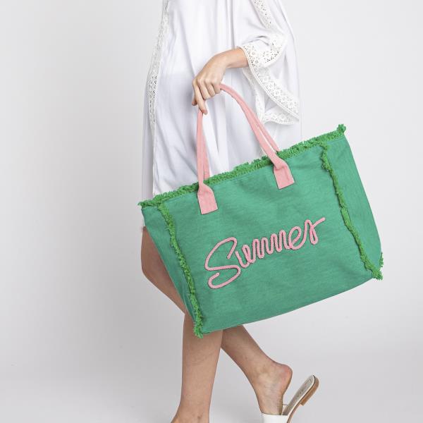 SEWN ROPE SUMMER LETTER FRINGED CANVAS BAG