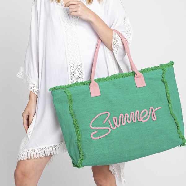 SEWN ROPE SUMMER LETTER FRINGED CANVAS BAG