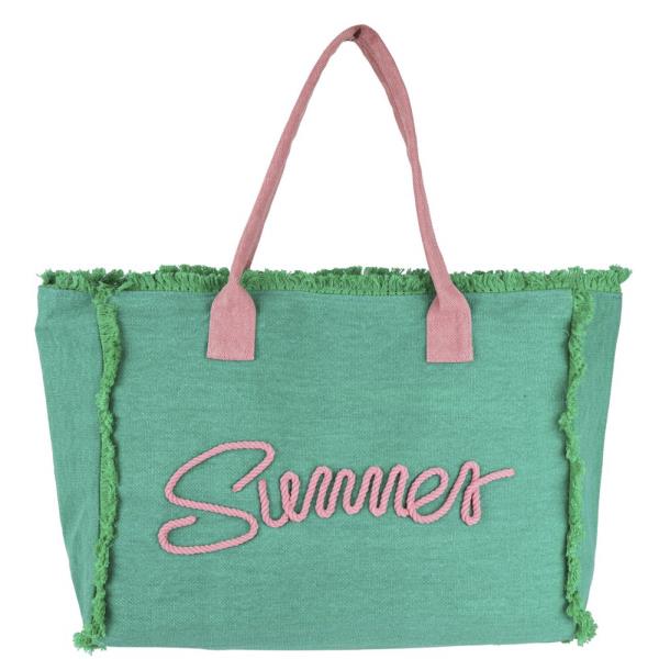 SEWN ROPE SUMMER LETTER FRINGED CANVAS BAG