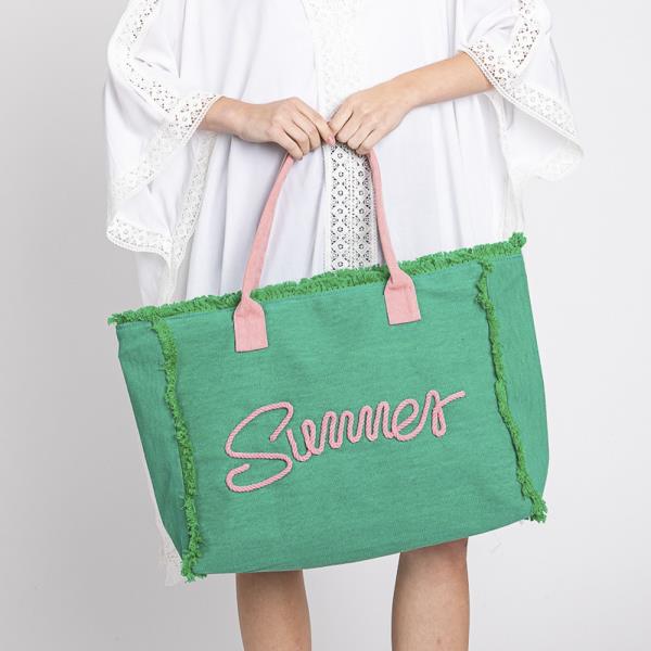 SEWN ROPE SUMMER LETTER FRINGED CANVAS BAG