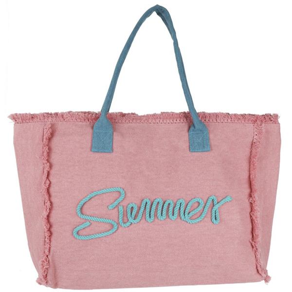 SEWN ROPE SUMMER LETTER FRINGED CANVAS BAG